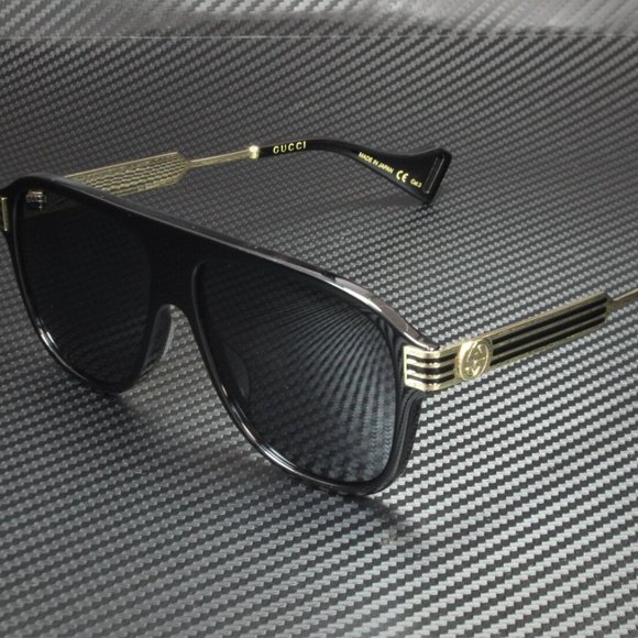 Gucci Black Gold 57mm Sunglasses - Picture 1 of 3